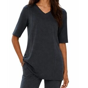 J. Jill Womens M Pure Jill Double Knit Seamed Tunic V Neck Top in Greystone NWT